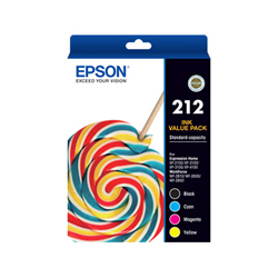 GENUINE Epson 212 Colour 4 Pack Bk C M Y Ink T02R692